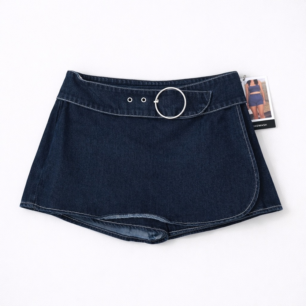 Rewash Denim Wrap Skort NWT Low Rise Dark Wash Y2K Mini Skirt Shorts 1/25